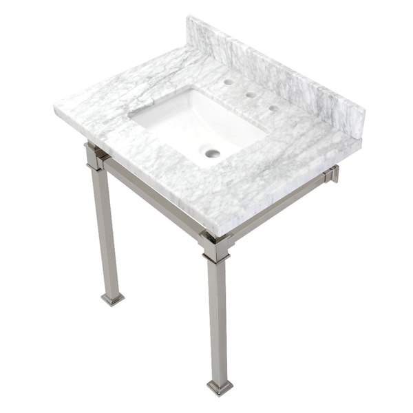 Kingston Brass KVPB30MSQ6 30-Inch Carrara Marble Console Sink, Marble White/Polished Nickel KVPB30MSQ6 - main